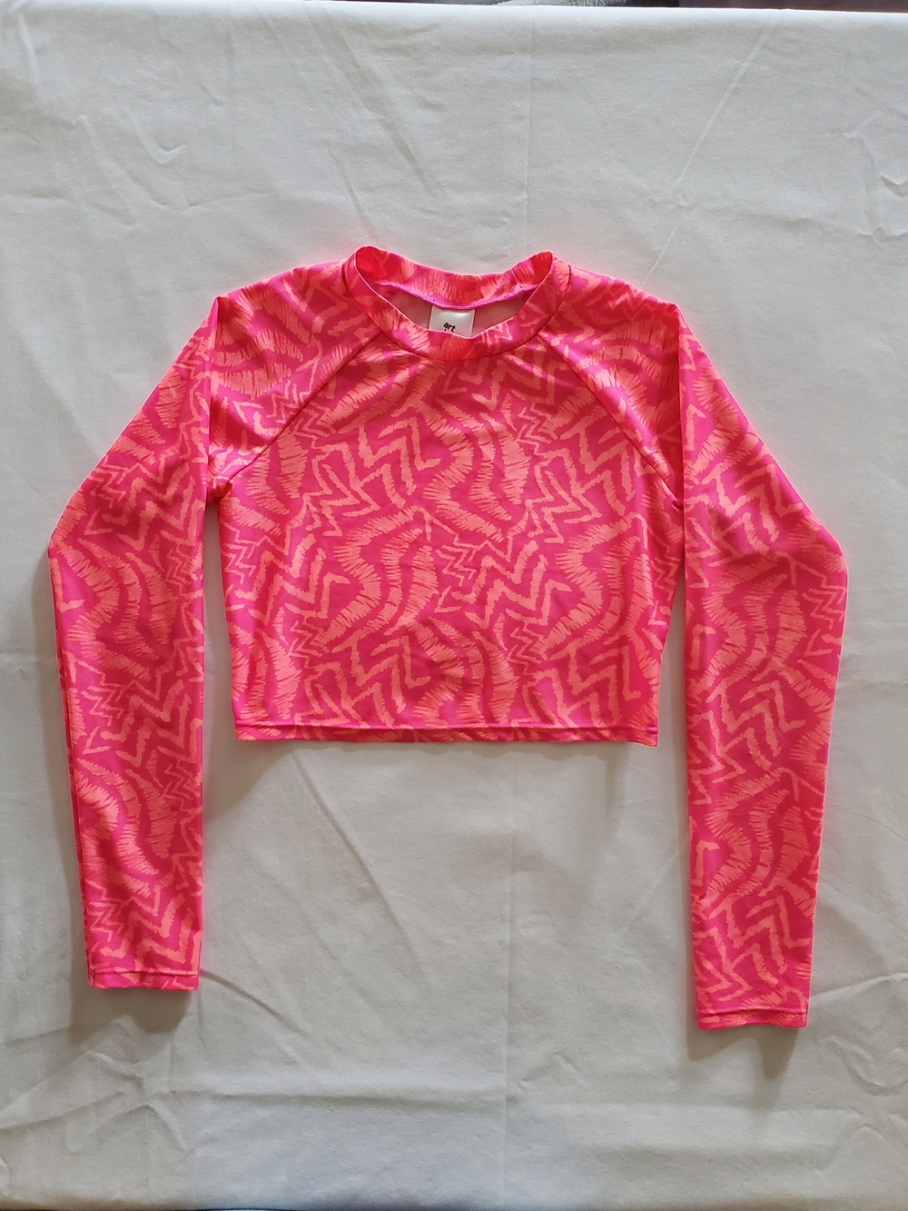 art class Neon Pink Patterned Long-Sleeve Crop Top